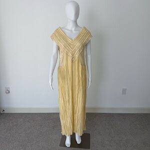Zara Yellow Maxi Embroidered Sheer Pleated Dress